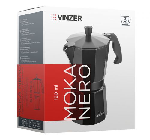 Кавоварка гейзерна VINZER Moka Nero, 3 чашки (89394) - фото 3