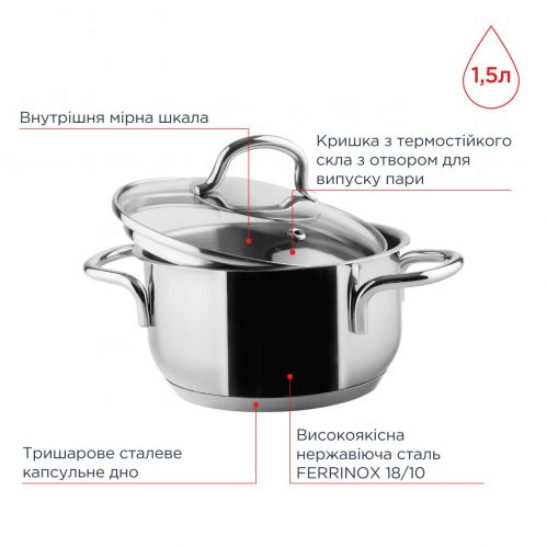 Кастрюля с крышкой VINZER Techno Ø 16 см 1.5 л (89080) - фото 4