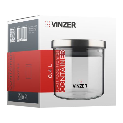 Емкость для хранения продуктов стеклянная VINZER 0,4 л. 9.5 x 9.5 x 10.2 см. (50732) - фото 5