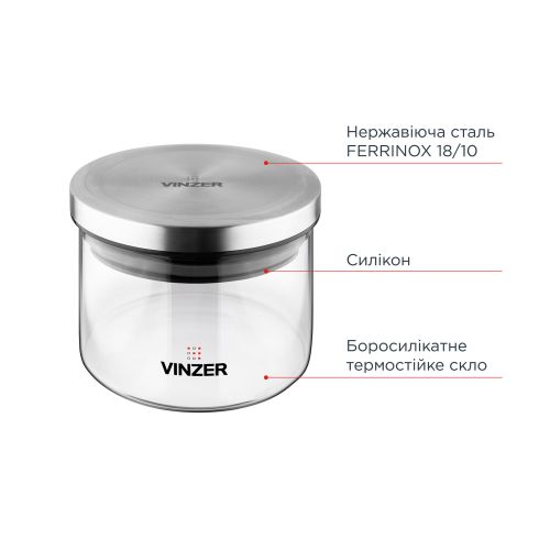 Емкость для хранения продуктов стеклянная VINZER 0,3 л. 9.5 x 9.5 x 8.7см. (50730) - фото 4