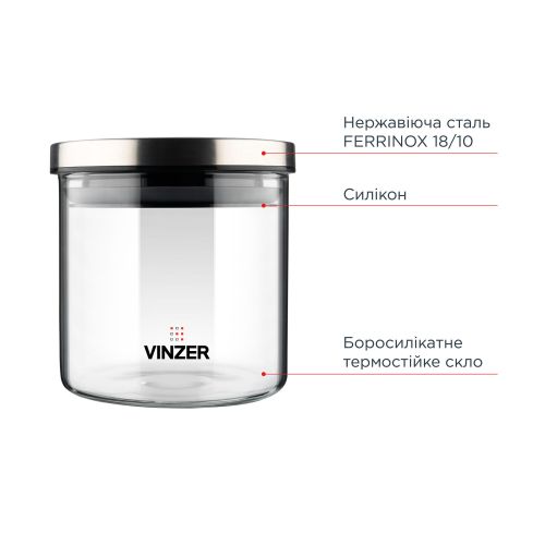 Емкость для хранения продуктов стеклянная VINZER 0,5 л. 9.5 x 9.5 x 11.7 см. (50733) - фото 4