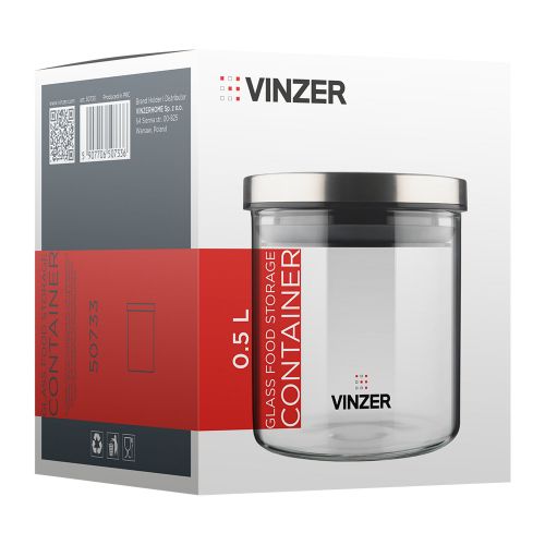 Емкость для хранения продуктов стеклянная VINZER 0,5 л. 9.5 x 9.5 x 11.7 см. (50733) - фото 5