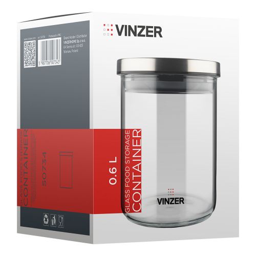 Емкость для хранения продуктов стеклянная VINZER 0,6 л. 9.5 x 9.5 x 13.2 см. (50734) - фото 5