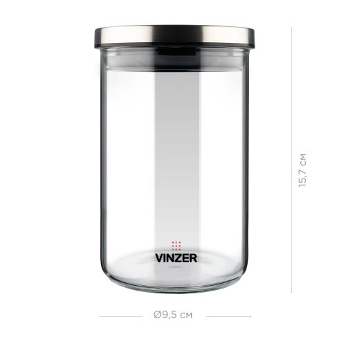 Емкость для хранения продуктов стеклянная VINZER 0,75 л. 9.5 x 9.5 x 15.7 см. (50735) - фото 3