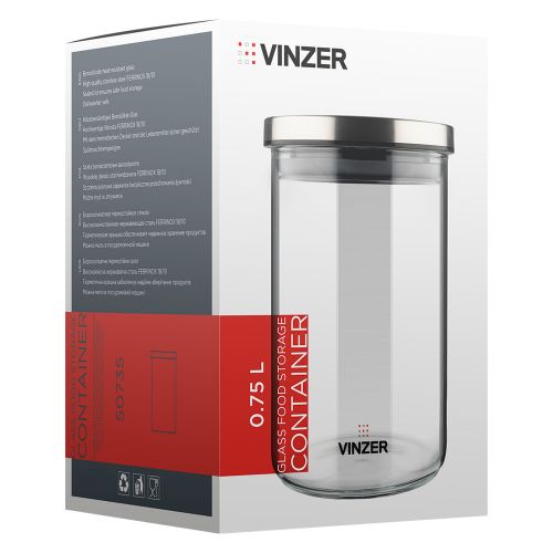 Емкость для хранения продуктов стеклянная VINZER 0,75 л. 9.5 x 9.5 x 15.7 см. (50735) - фото 5