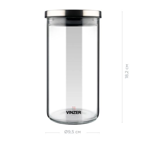 Емкость для хранения продуктов стеклянная VINZER 0,9 л. 9.5 x 9.5 x 18.2см. (50736) - фото 3