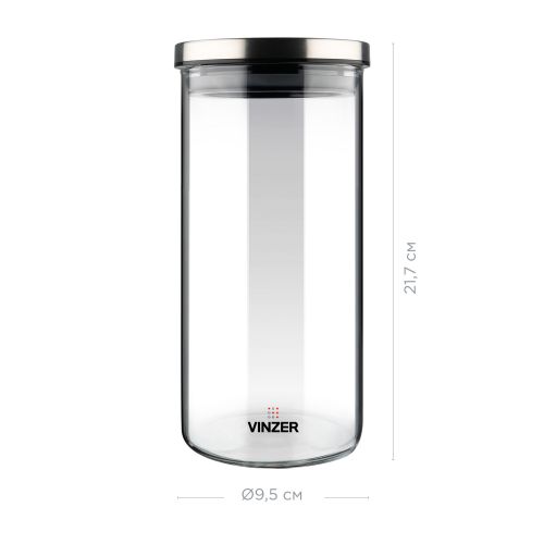 Емкость для хранения продуктов стеклянная VINZER 1,1 л. 9.5 x 9.5 x 21.7 см. (50739) - фото 3