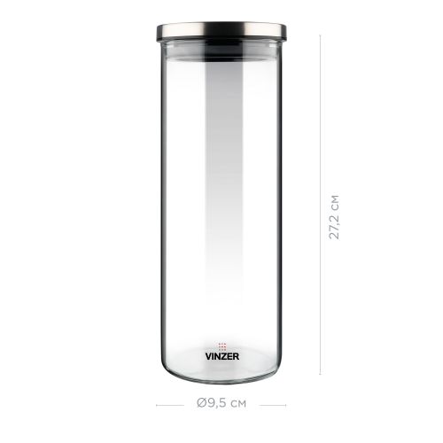 Емкость для хранения продуктов стеклянная VINZER 1,5 л. 9.5 x 9.5 x 27.2 см. (50742) - фото 3