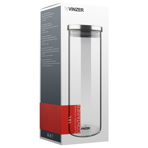 Емкость для хранения продуктов стеклянная VINZER 1,5 л. 9.5 x 9.5 x 27.2 см. (50742) - фото 5