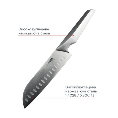 Нож Santoku VINZER Geometry line, 17,8 см. (89294) - фото 3