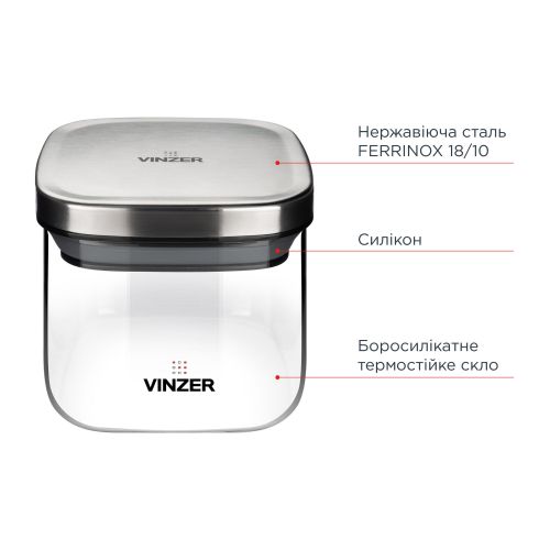 Ємність для зберігання продуктів скляна VINZER 0,5 л (50744) - фото 4