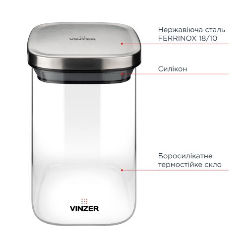 Ємність для зберігання продуктів скляна VINZER 1,1 л (50746) - фото 4